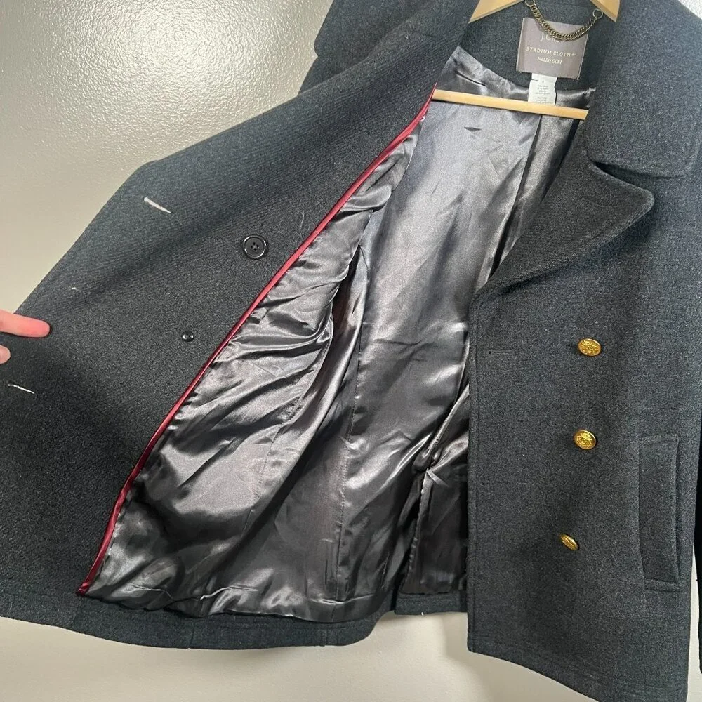 J. Crew Stadium Cloth Wool Pea Coat Size 2 Gray Nello Gori Double Breasted - Picture 9 of 12